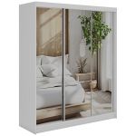 Szafa przesuwna DUBROWNIK 180 cm - biały z lustrem + 2 szuflady