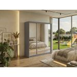 Szafa przesuwna DUBROWNIK 180 cm - szary z lustrem + 2 szuflady