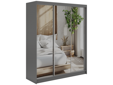 Szafa przesuwna DUBROWNIK 180 - szary z lustrem + 2 szuflady