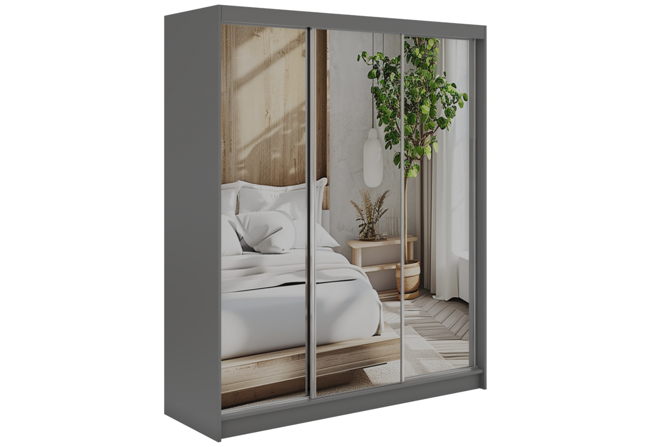 Szafa przesuwna DUBROWNIK 180 cm - szary z lustrem + 2 szuflady