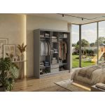 Szafa przesuwna DUBROWNIK 180 cm - szary z lustrem + 2 szuflady