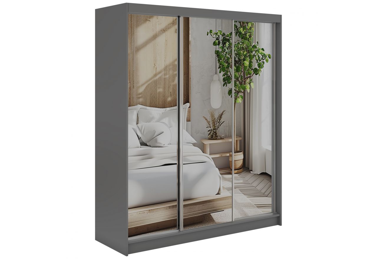 Szafa przesuwna DUBROWNIK 180 cm - szary z lustrem + 2 szuflady