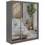 Szafa przesuwna DUBROWNIK 180 cm - szary z lustrem + 2 szuflady