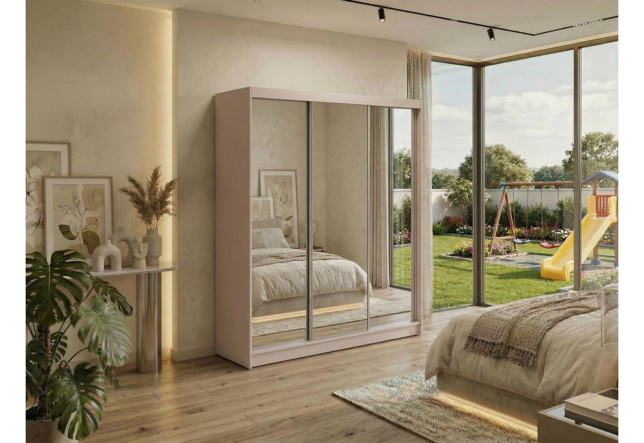 Szafa przesuwna DUBROWNIK 180 cm - kaszmir z lustrem + 2 szuflady