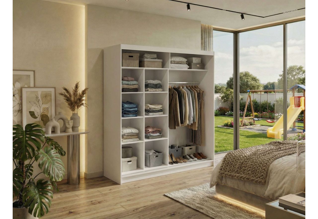 Szafa przesuwna DUBROWNIK 200 - biały z lustrem