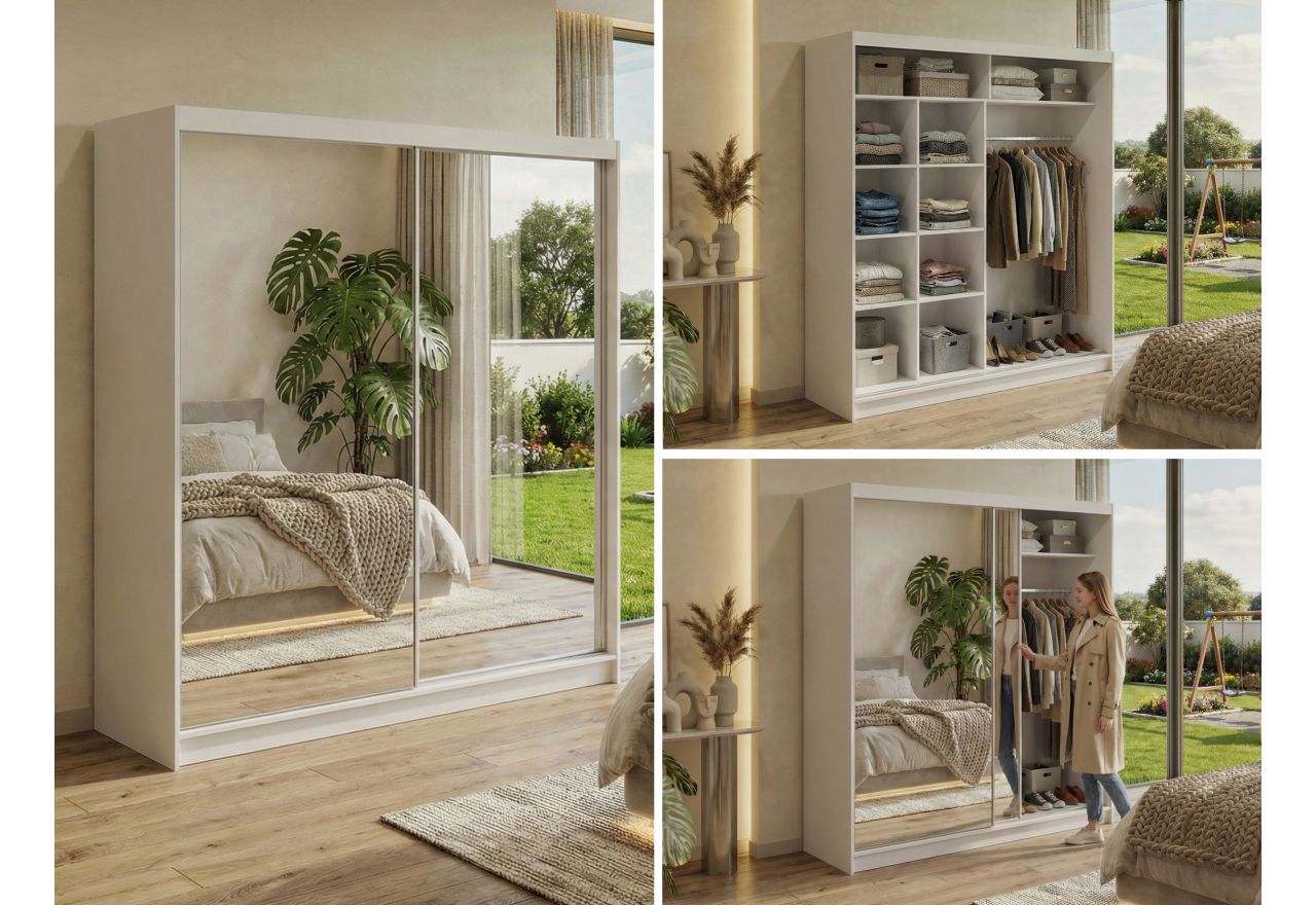 Szafa przesuwna DUBROWNIK 200 - biały z lustrem