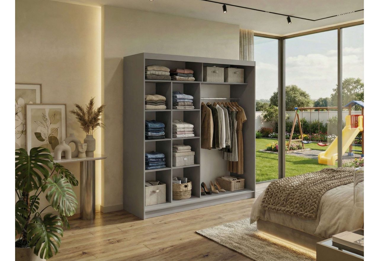 Szafa przesuwna DUBROWNIK 200 - szary z lustrem