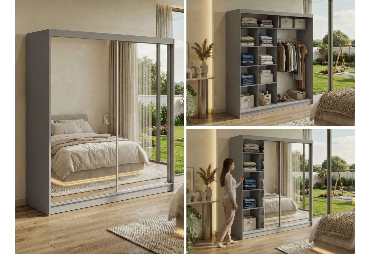 Szafa przesuwna DUBROWNIK 200 - szary z lustrem