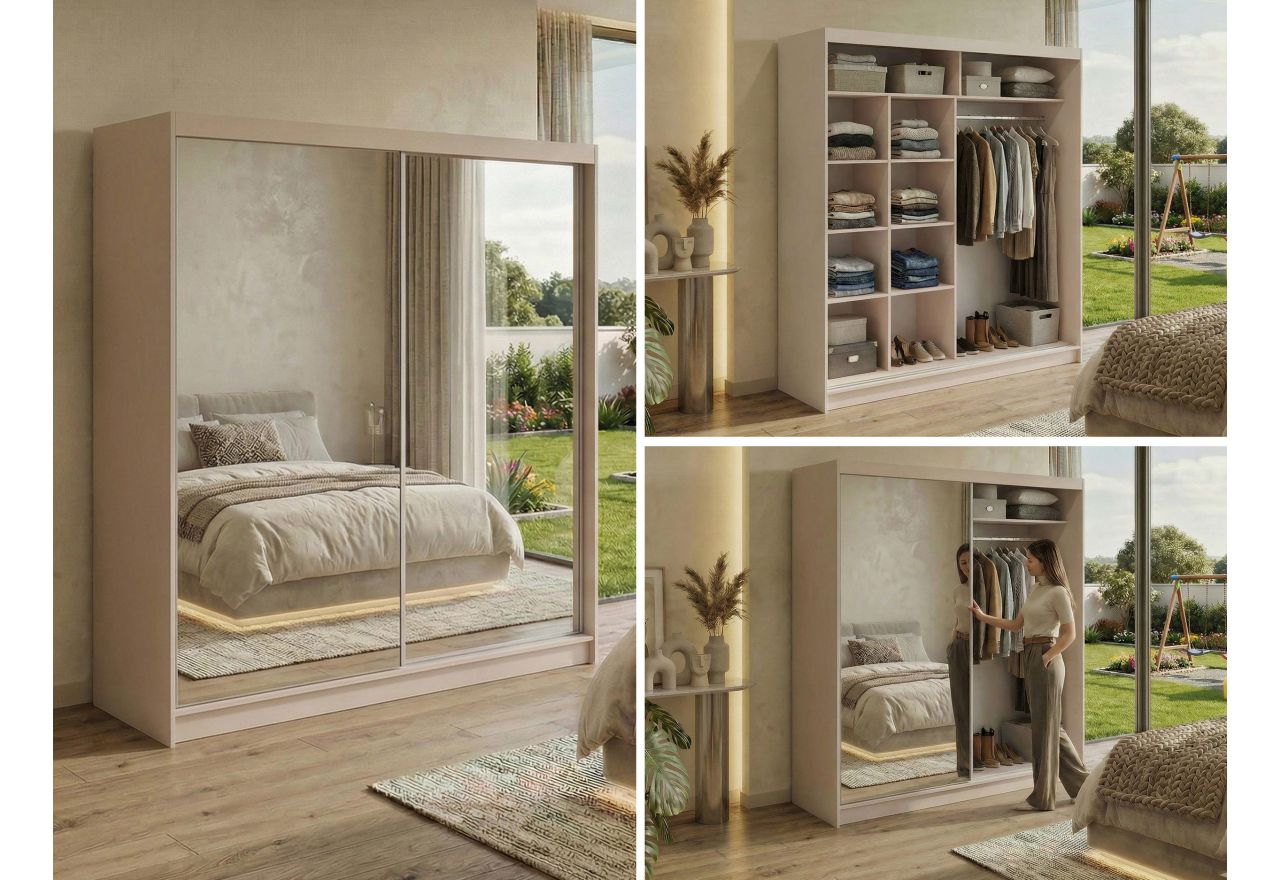 Szafa przesuwna DUBROWNIK 200 - kaszmir z lustrem