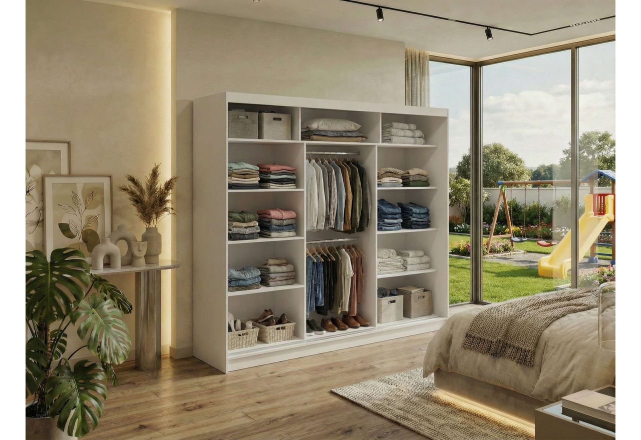 Szafa przesuwna DUBROWNIK 240 cm - biały z lustrem