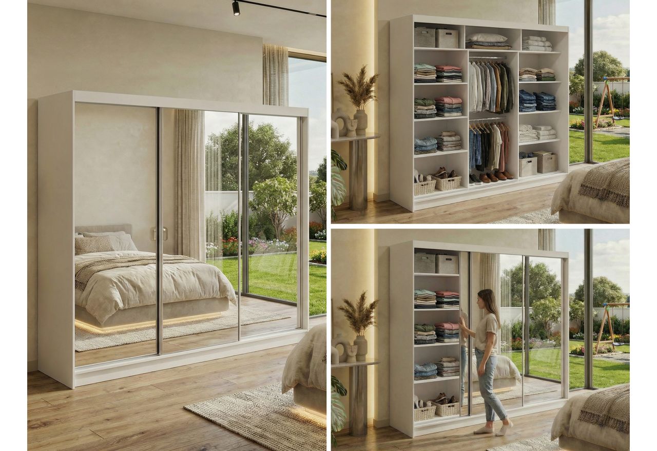 Szafa przesuwna DUBROWNIK 240 cm - biały z lustrem