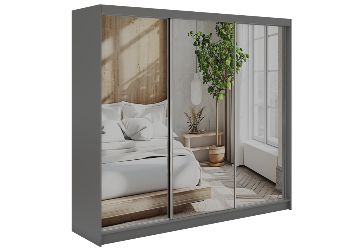 Szafa przesuwna DUBROWNIK 240 cm - szary z lustrem