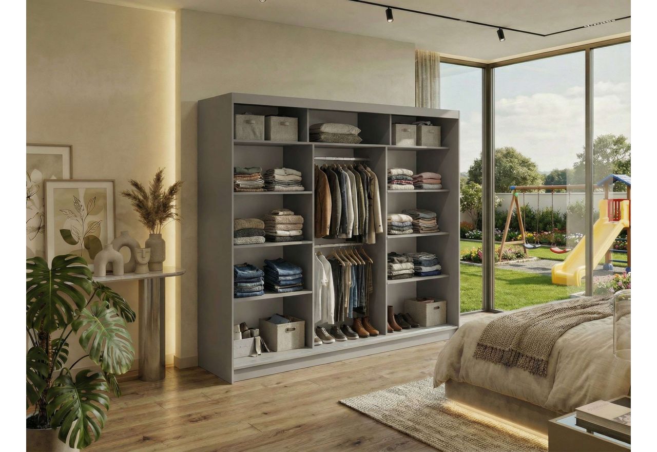 Szafa przesuwna DUBROWNIK 240 cm - szary z lustrem