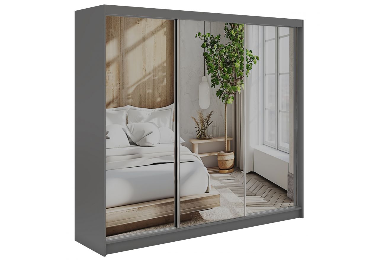 Szafa przesuwna DUBROWNIK 240 cm - szary z lustrem