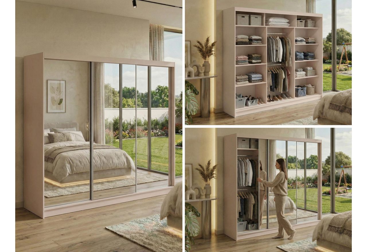 Szafa przesuwna DUBROWNIK 240 cm - kaszmir z lustrem