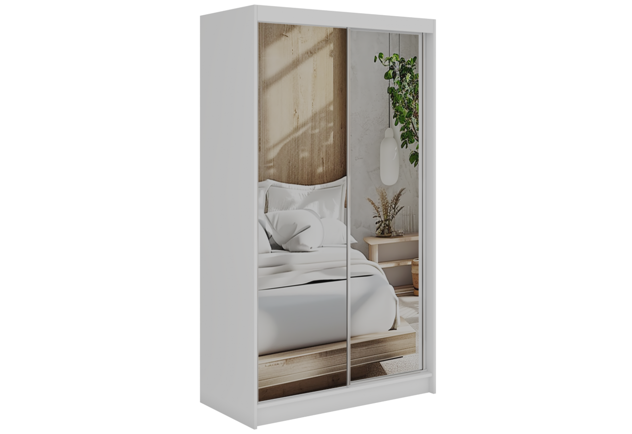Szafa przesuwna DUBROWNIK 120 cm - biały z lustrem + 2 szuflady