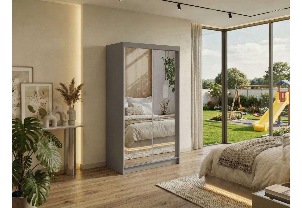 Szafa przesuwna DUBROWNIK 120 cm - szary z lustrem + 2 szuflady