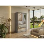 Szafa przesuwna DUBROWNIK 120 cm - szary z lustrem + 2 szuflady