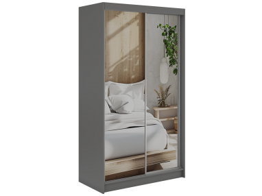 Szafa przesuwna DUBROWNIK 120 - szary z lustrem + 2 szuflady