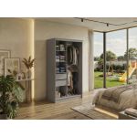 Szafa przesuwna DUBROWNIK 120 cm - szary z lustrem + 2 szuflady