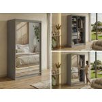 Szafa przesuwna DUBROWNIK 120 cm - szary z lustrem + 2 szuflady