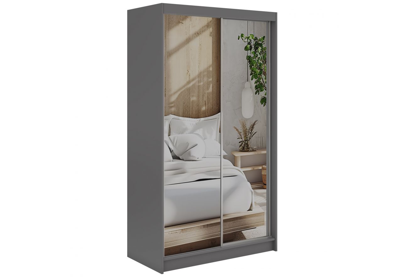 Szafa przesuwna DUBROWNIK 120 cm - szary z lustrem + 2 szuflady