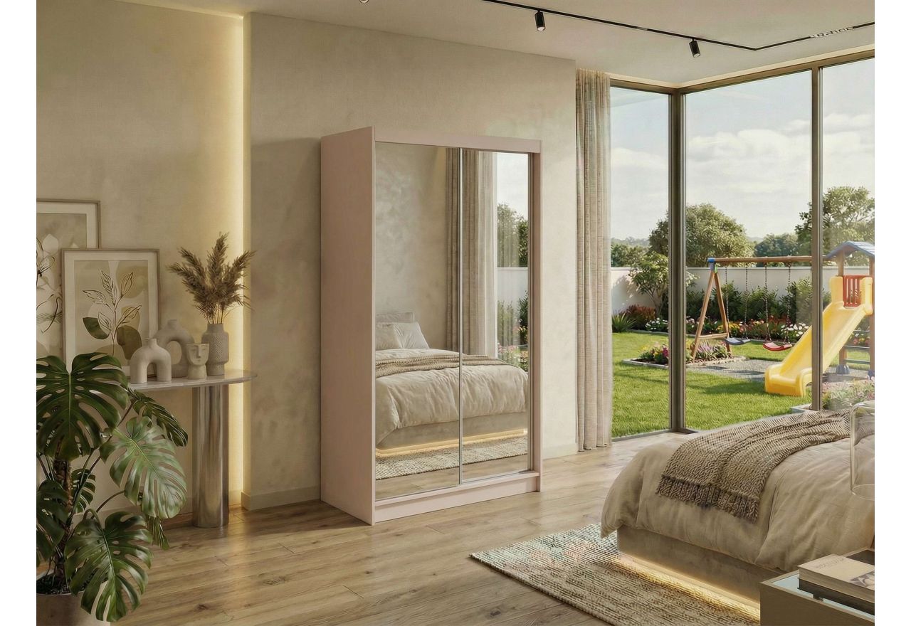 Szafa przesuwna DUBROWNIK 120 cm - kaszmir z lustrem + 2 szuflady