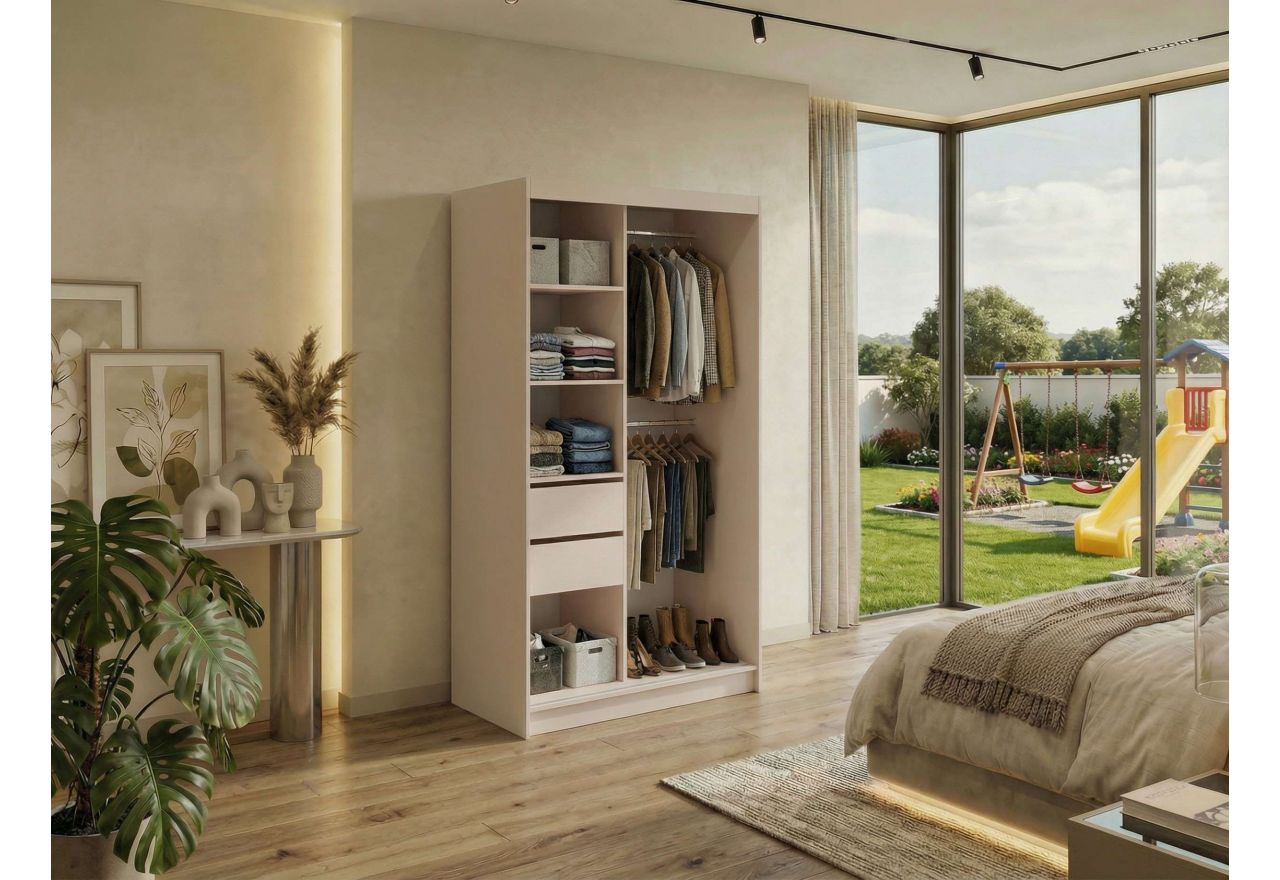 Szafa przesuwna DUBROWNIK 120 cm - kaszmir z lustrem + 2 szuflady