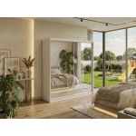 Szafa przesuwna DUBROWNIK 200 - biały z lustrem + 4 szuflady