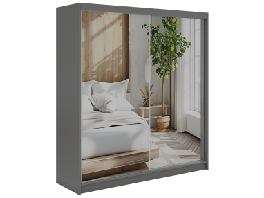 Szafa przesuwna DUBROWNIK 200 - szary z lustrem + 4 szuflady