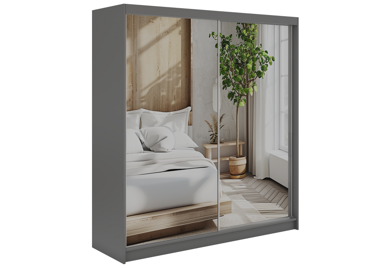 Szafa przesuwna DUBROWNIK 200 - szary z lustrem + 4 szuflady