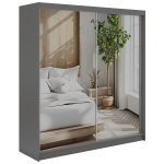 Szafa przesuwna DUBROWNIK 200 - szary z lustrem + 4 szuflady