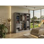 Szafa przesuwna DUBROWNIK 200 - szary z lustrem + 4 szuflady