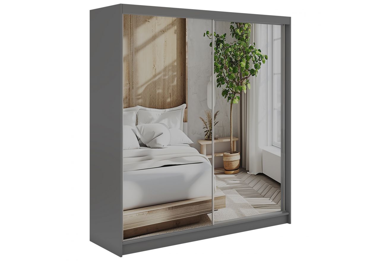 Szafa przesuwna DUBROWNIK 200 - szary z lustrem + 4 szuflady