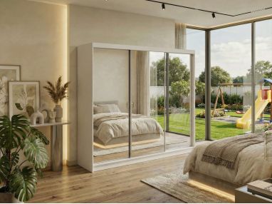 Szafa przesuwna DUBROWNIK 240 - biały z lustrem + 4 szuflady