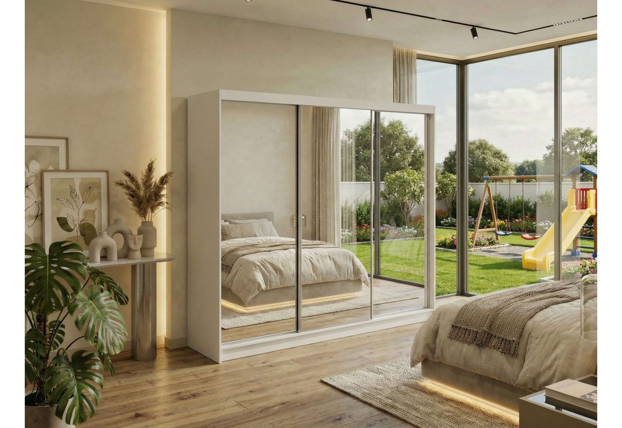 Szafa przesuwna DUBROWNIK 240 cm - biały z lustrem + 4 szuflady