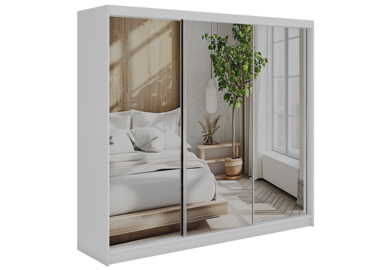 Szafa przesuwna DUBROWNIK 240 cm - biały z lustrem + 4 szuflady