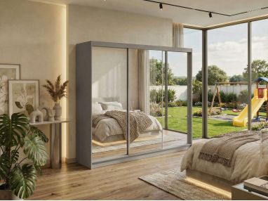 Szafa przesuwna DUBROWNIK 240 - szary z lustrem + 4 szuflady