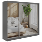 Szafa przesuwna DUBROWNIK 240 cm - szary z lustrem + 4 szuflady