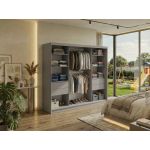 Szafa przesuwna DUBROWNIK 240 cm - szary z lustrem + 4 szuflady