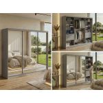 Szafa przesuwna DUBROWNIK 240 cm - szary z lustrem + 4 szuflady