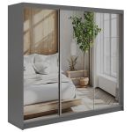 Szafa przesuwna DUBROWNIK 240 cm - szary z lustrem + 4 szuflady