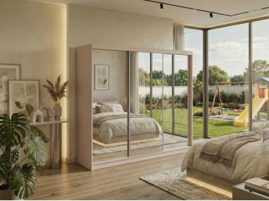 Szafa przesuwna DUBROWNIK 240 - kaszmir z lustrem + 4 szuflady