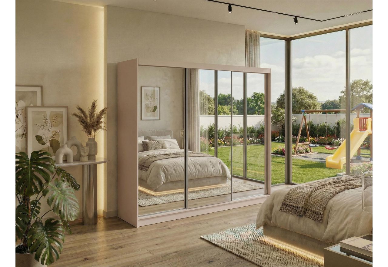 Szafa przesuwna DUBROWNIK 240 cm - kaszmir z lustrem + 4 szuflady