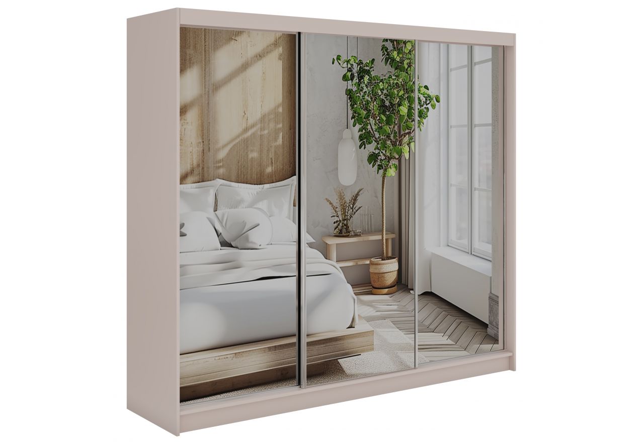 Szafa przesuwna DUBROWNIK 240 cm - kaszmir z lustrem + 4 szuflady