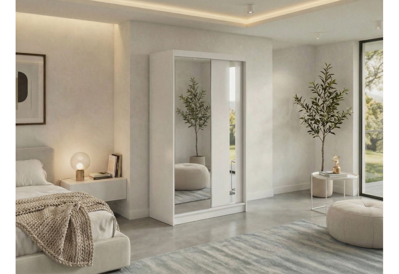 Szafa przesuwna GRECJA 120 cm - biały z lustrem