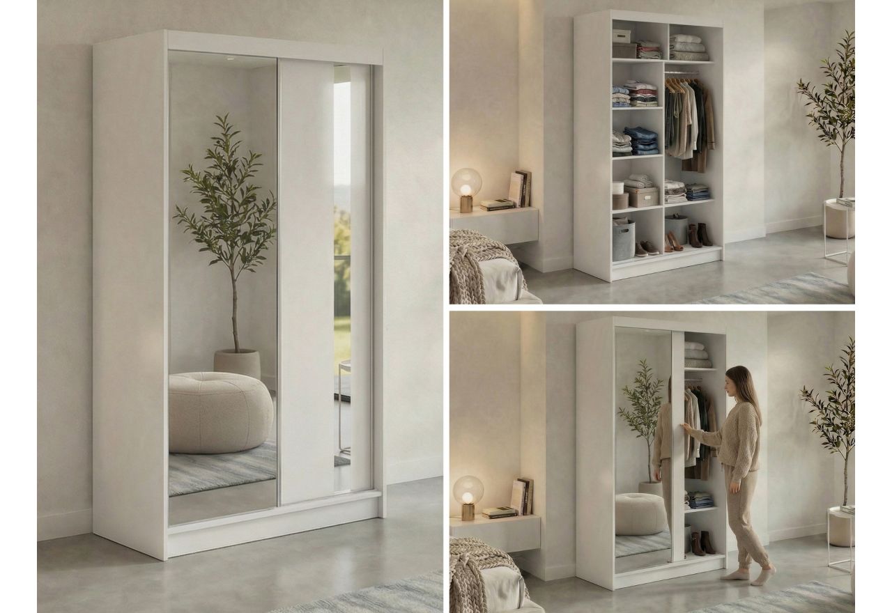 Szafa przesuwna GRECJA 120 cm - biały z lustrem