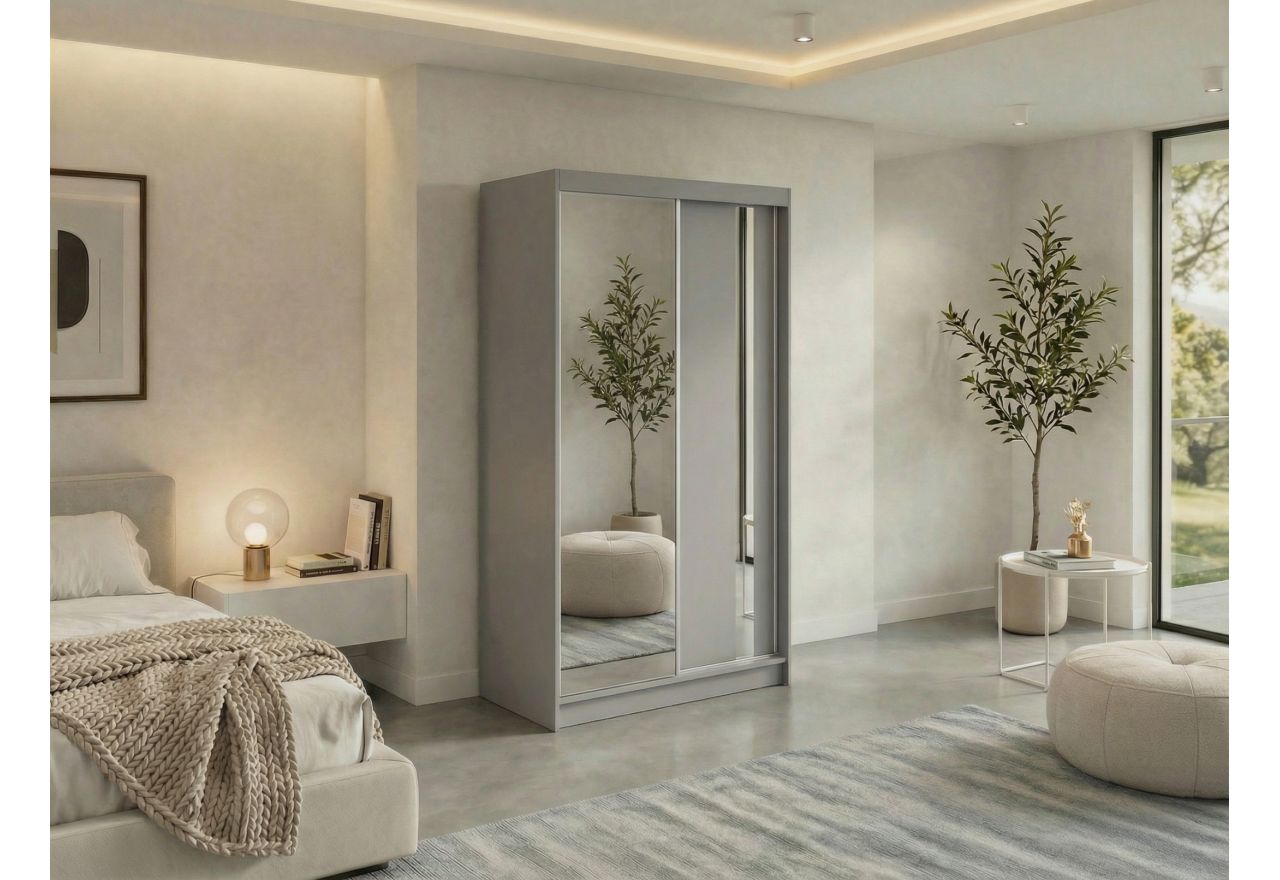 Szafa przesuwna GRECJA 120 cm - szary z lustrem