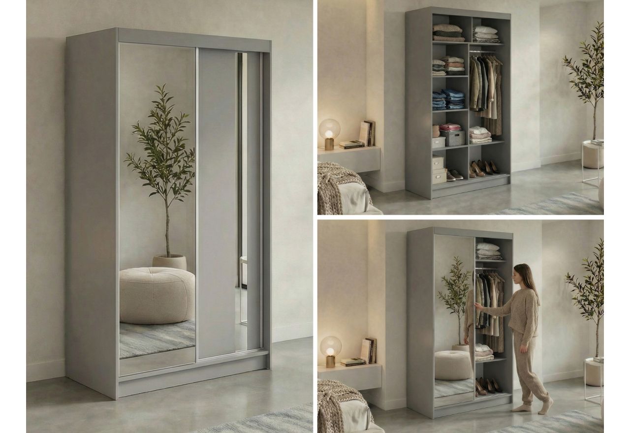 Szafa przesuwna GRECJA 120 cm - szary z lustrem