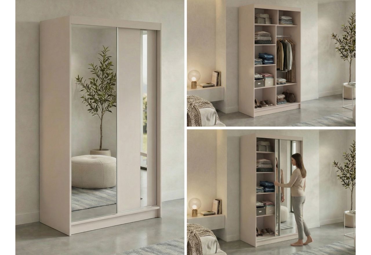 Szafa przesuwna GRECJA 120 cm - kaszmir z lustrem